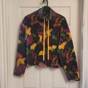Zaful Quarter Zip Sherpa Sweater Womens Medium Animals